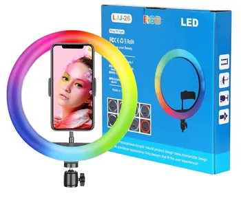 LJJ26 10 inch RGB ring light beauty video studio photo selfie light emitting diode ring flash lamp with remote control