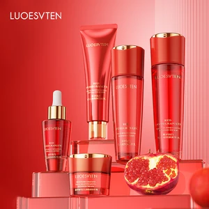 Private Label Luxury Pomegranate Face Cream Essence Toner Lotion Facial Cleanser Gift Face Skincare Set for Women