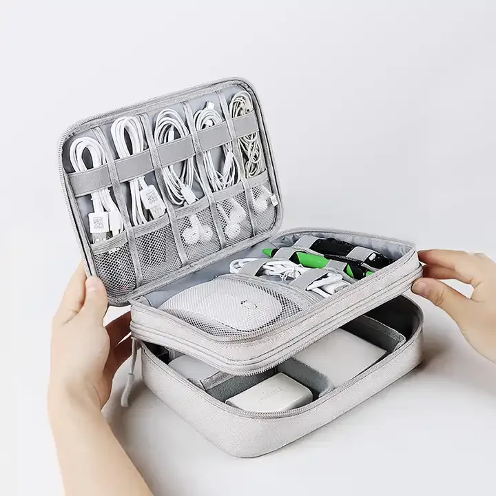 Custom New Double Layer Electronic Accessories Cable Organizer Bag