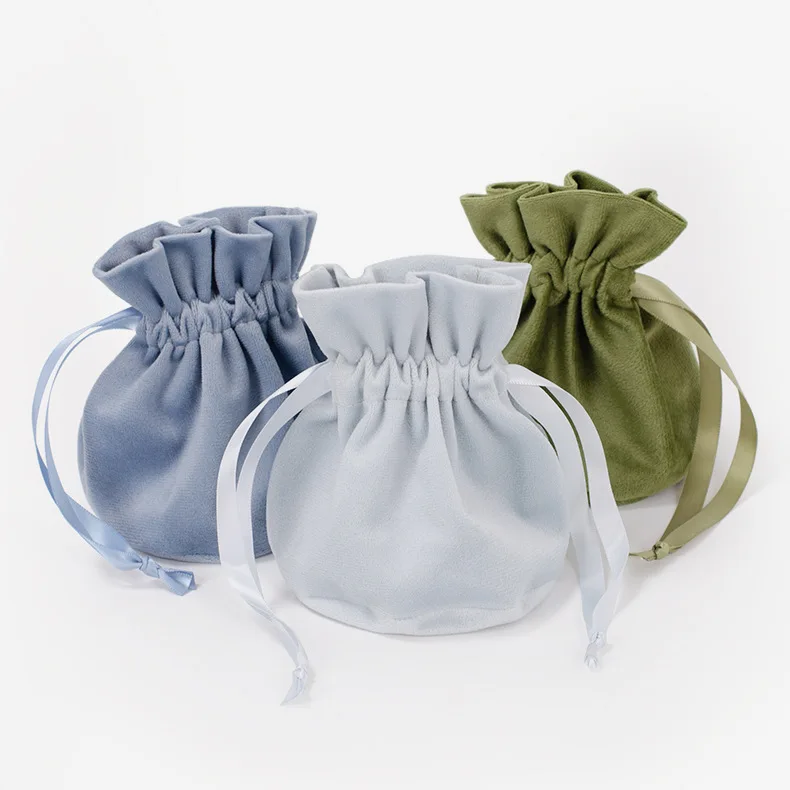 Drawstring Velvet Bag Round Bottom Velvet Pocket Colorful Jewelry Gift Wedding Candy Drawstring Storage Bag