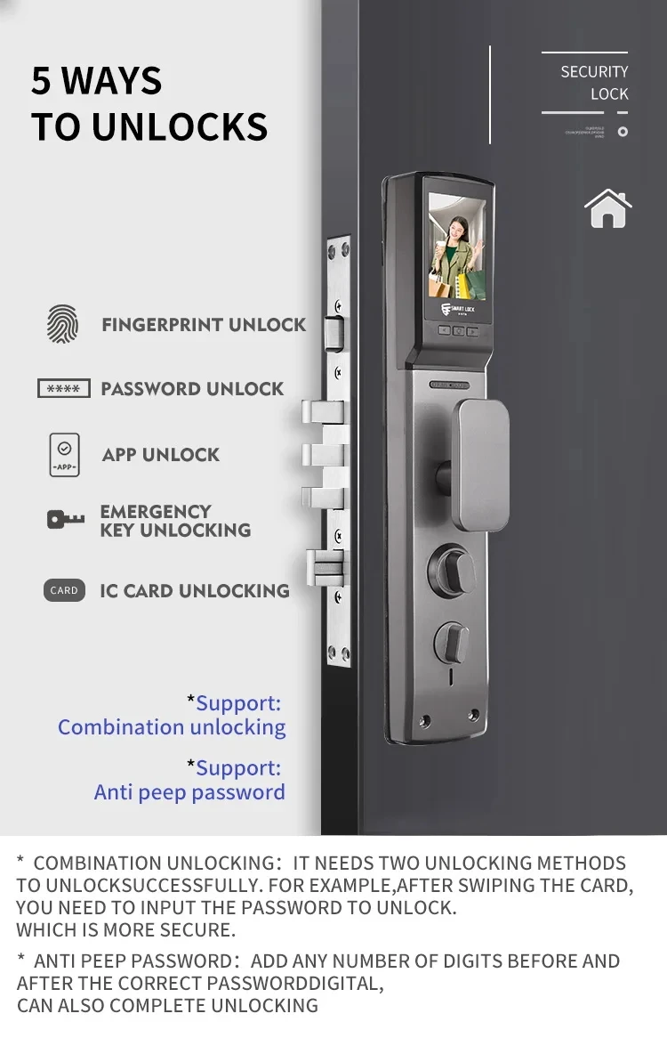 Aiendi Camera Keyless Door Fingerprint Lock Padlock Digit Password ...