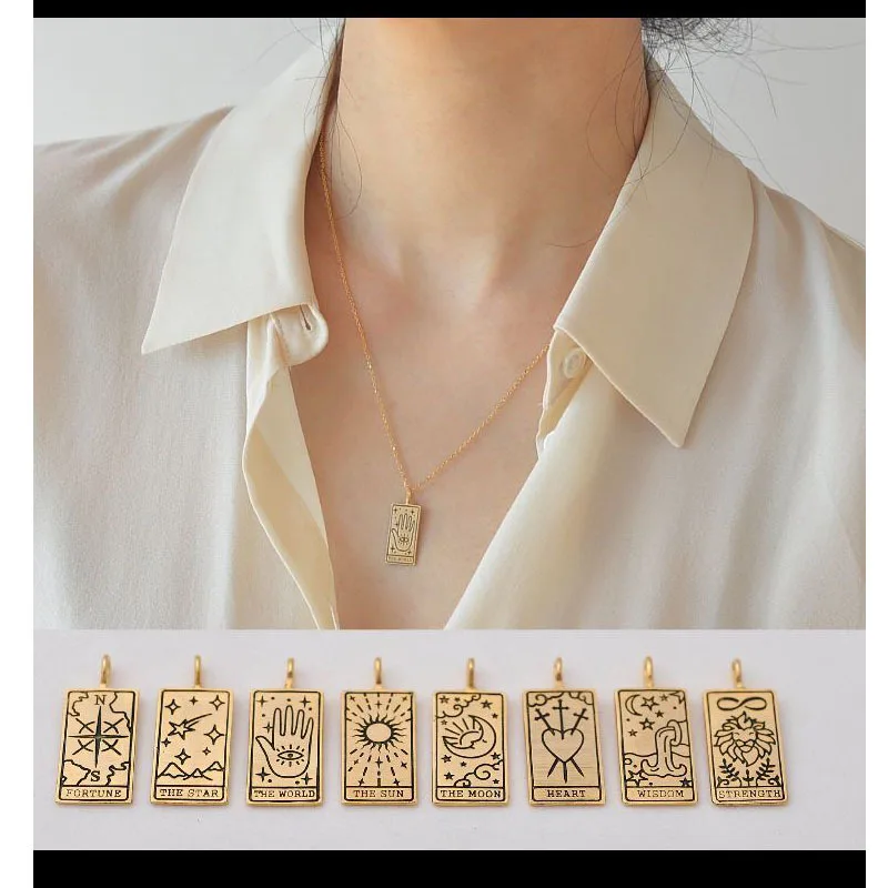 Sun Pendant Tarot Card Necklace, 10K Gold