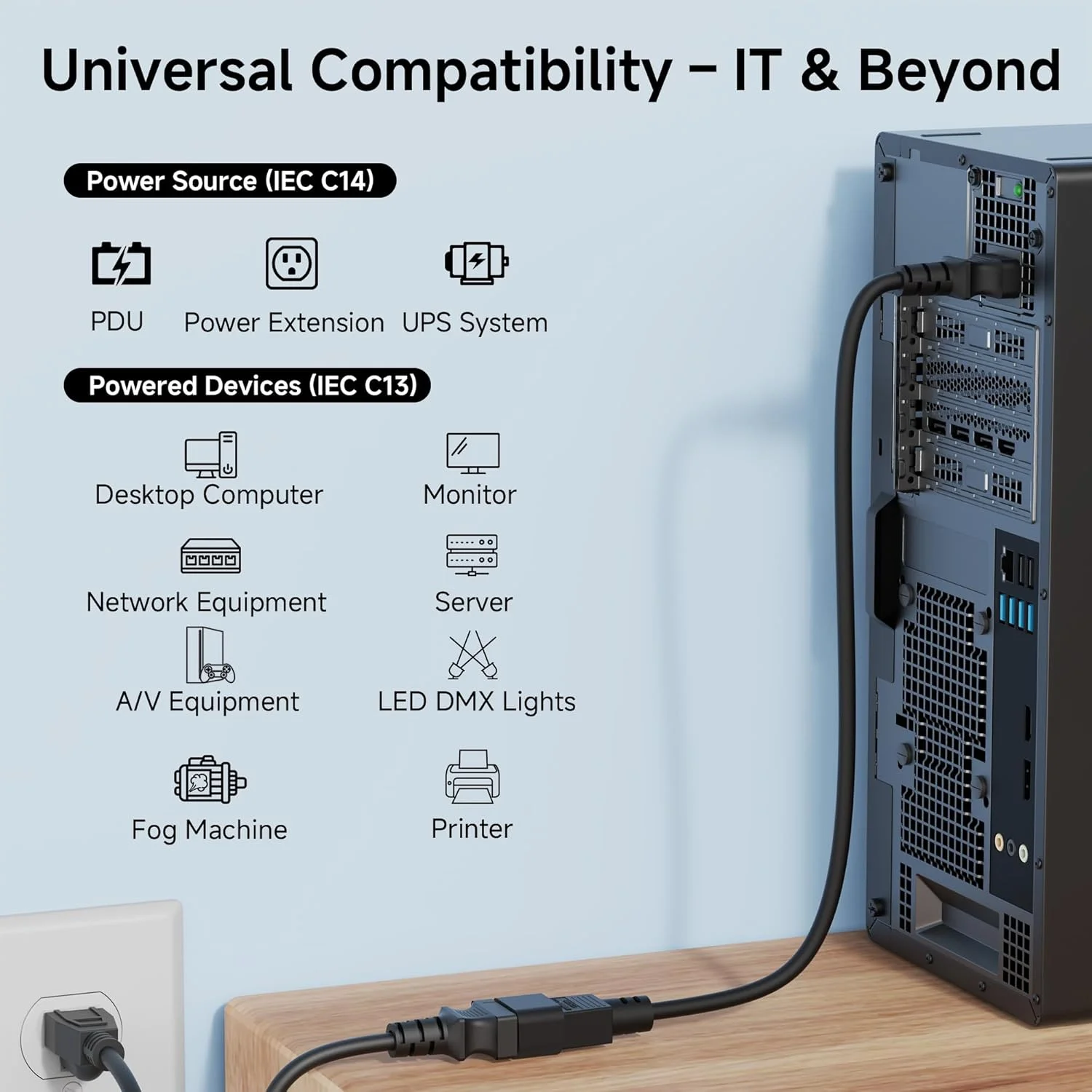 Male to Female AC Power Cable C13 to C14 Power Extension Cord 3ft 6ft IEC C14 to IEC C13 PDU Power Cord 10A 18AWG Black