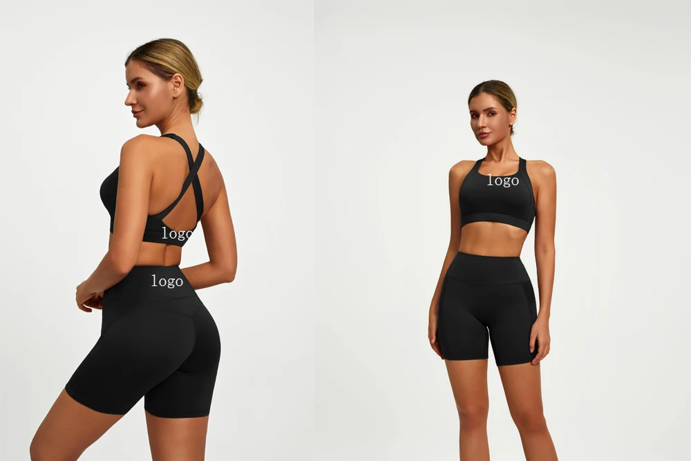 Women's 2-Piece Seamless Yoga Fitness Workout Set for Gym Training High Waist Sports Shorts Bra Sets Workout Running Yoga Set