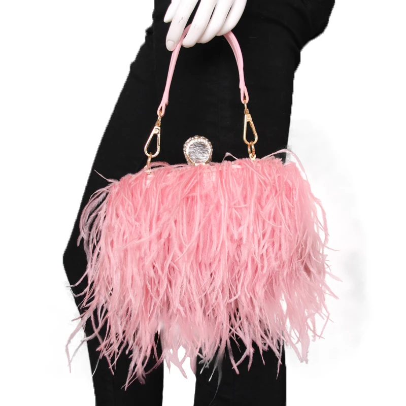 Source Fluffy ostrich feather lady bag fashion party handbag fairy hair  shoulder bag on m.