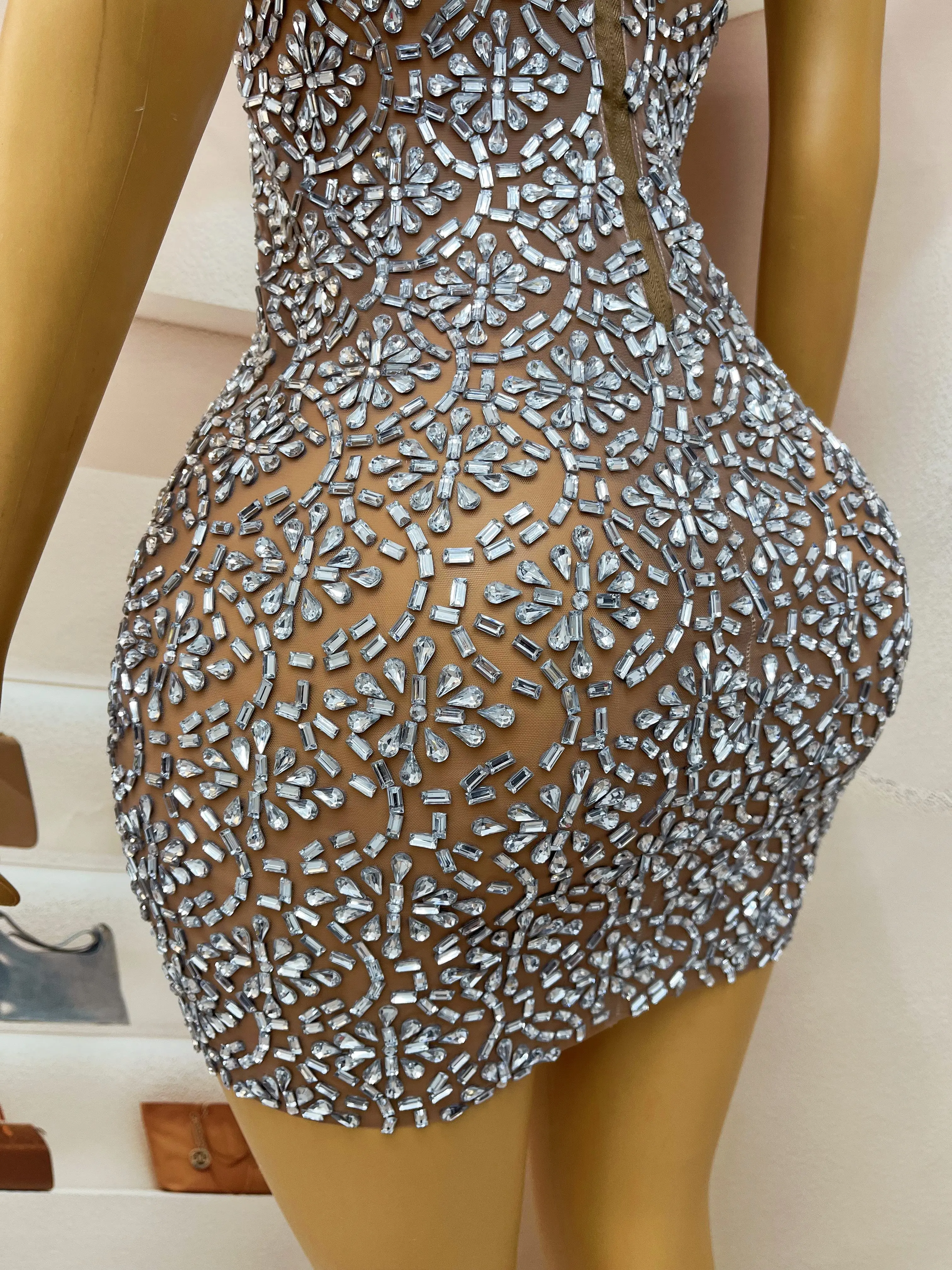 Wholesale Y2K Womens Clothing elegant hort party dresses rhinestone mesh dress,1 Piece