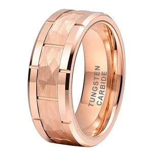 Coolstyle Jewelry 8mm Rose Gold Hammered Tungsten Carbide Ring for Men Women Engagement Wedding Bands Matte Polished Comfort Fit