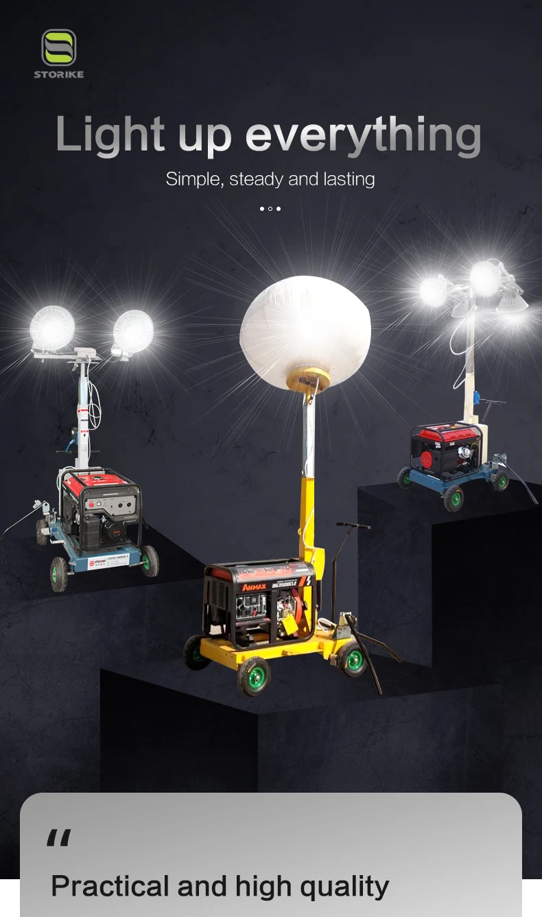 Construction Lights Portable Light Tower Gasoline Diesel Generator LED Balloon Light Towers For Sale