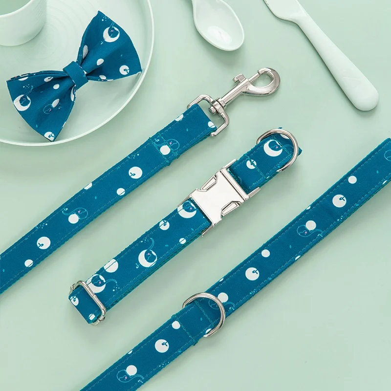 2022 NEW Dog Collars Leash Set Custom logo Brand Dog Collar Leash Printing Luxury Cute Designs Dog Leash Ribbon Collar