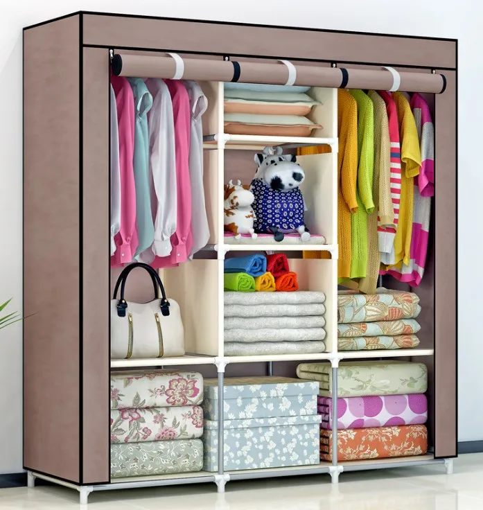 Factory Directly Sale Customized Fabric Wardrobe 3 Doors Assemble Plastic Portable Wardrobes