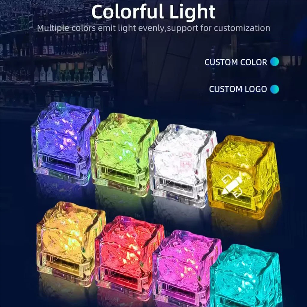 Wholesale custom square water activated waterproof plastic reusable flashing light up led ice cube for drinks cocktails bourbon