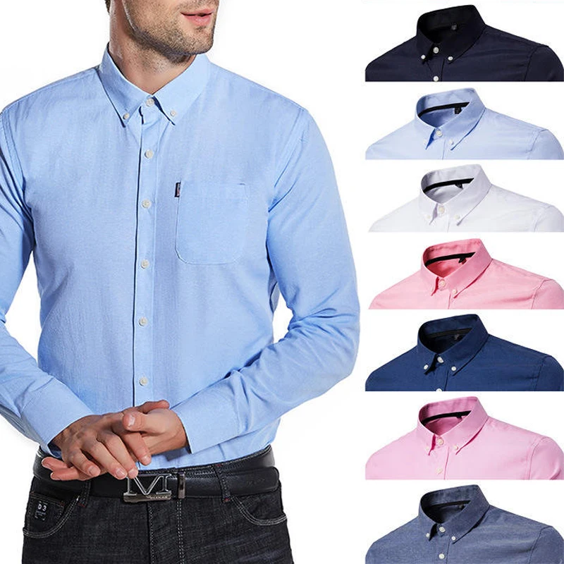 Men's Slim Shirt Long Sleeve Oxford Large Size Casual Summer Button Up Shirt For Men Formal Work Shirts229_voghion.com