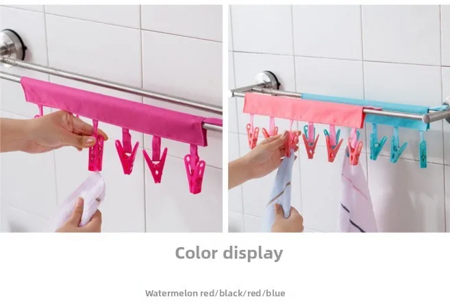 product custom waterproof oxford cloth travel hanger 6 clip fabric foldable hanging rack for hats socks underwear bathroom hotel closet-6