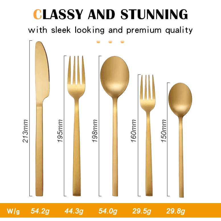 Wholesale Gold Metal Silverware Besteck Stainless Steel Cutlery Knife Dessert Spoon And Fork