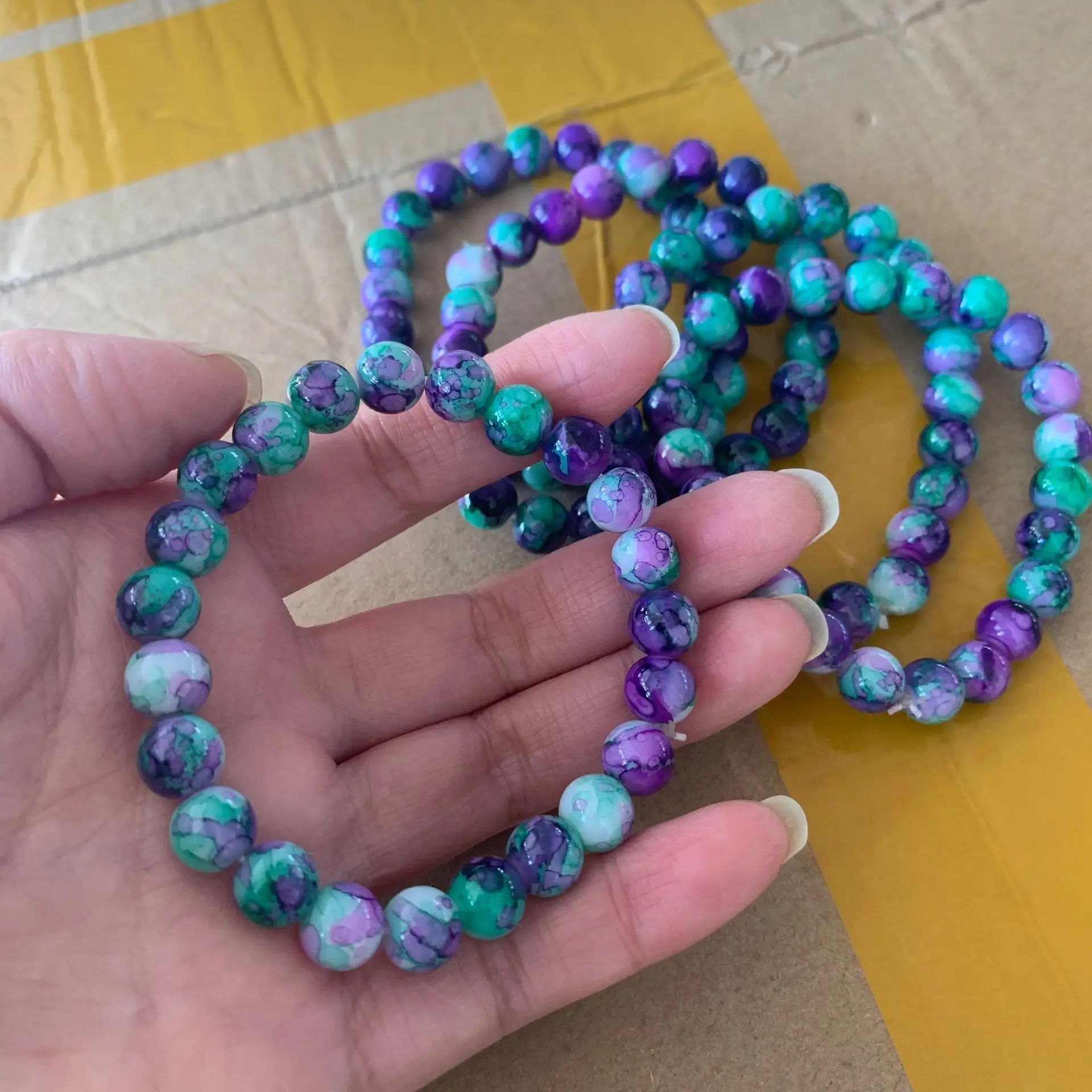 10mm Men Women Large glass Semi-precious Stone beaded bracelets Custom DIY glass bracelets can add charm for jewelry making