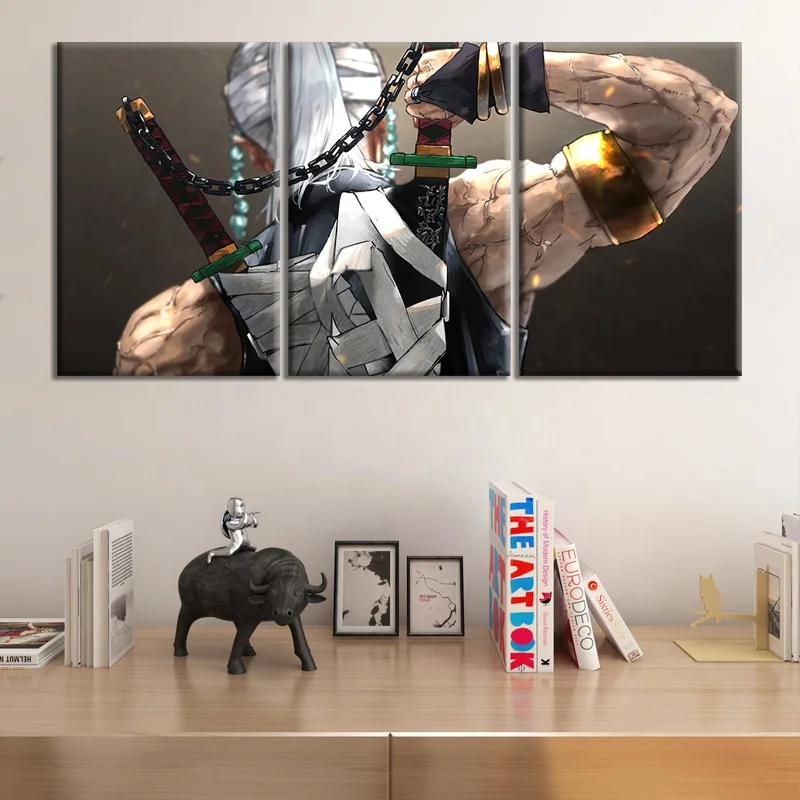 3 Piece Designs Demon Slayer Canvas Wall Art Handsome Character Tengen Uzui Sound Hashira Poster Manga Bedroom Decor