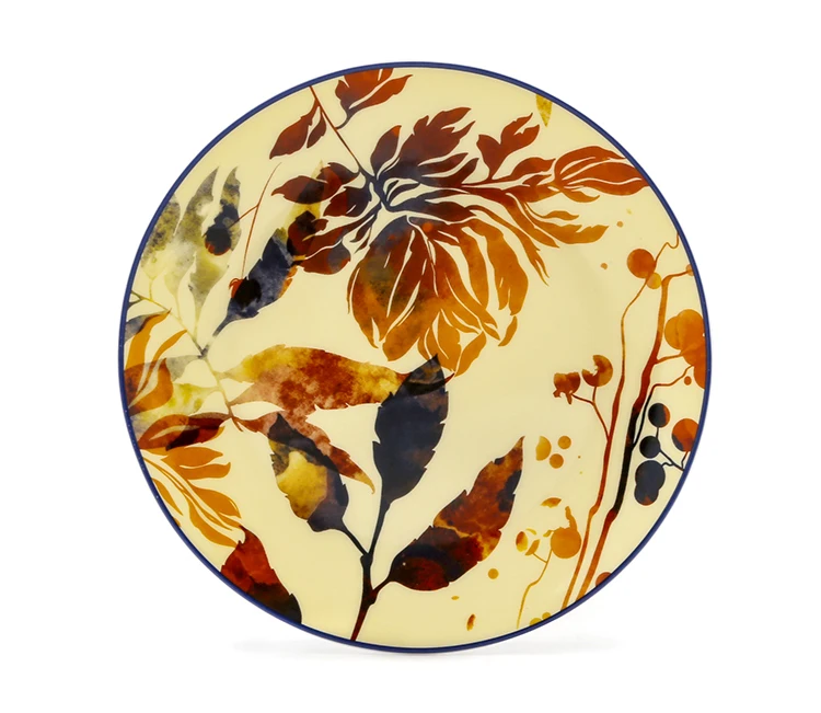Party Serving Porcelain Tableware Customized Design Yellow Maple Leaf Restaurant Dinner Dishes Dinnerware Ceramic Plate Set