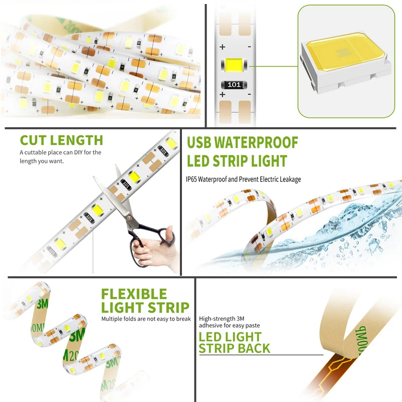 Usb Led Strip Light 5v Self Adhesive Usb 2835 Smd Rgb Led Strip Light