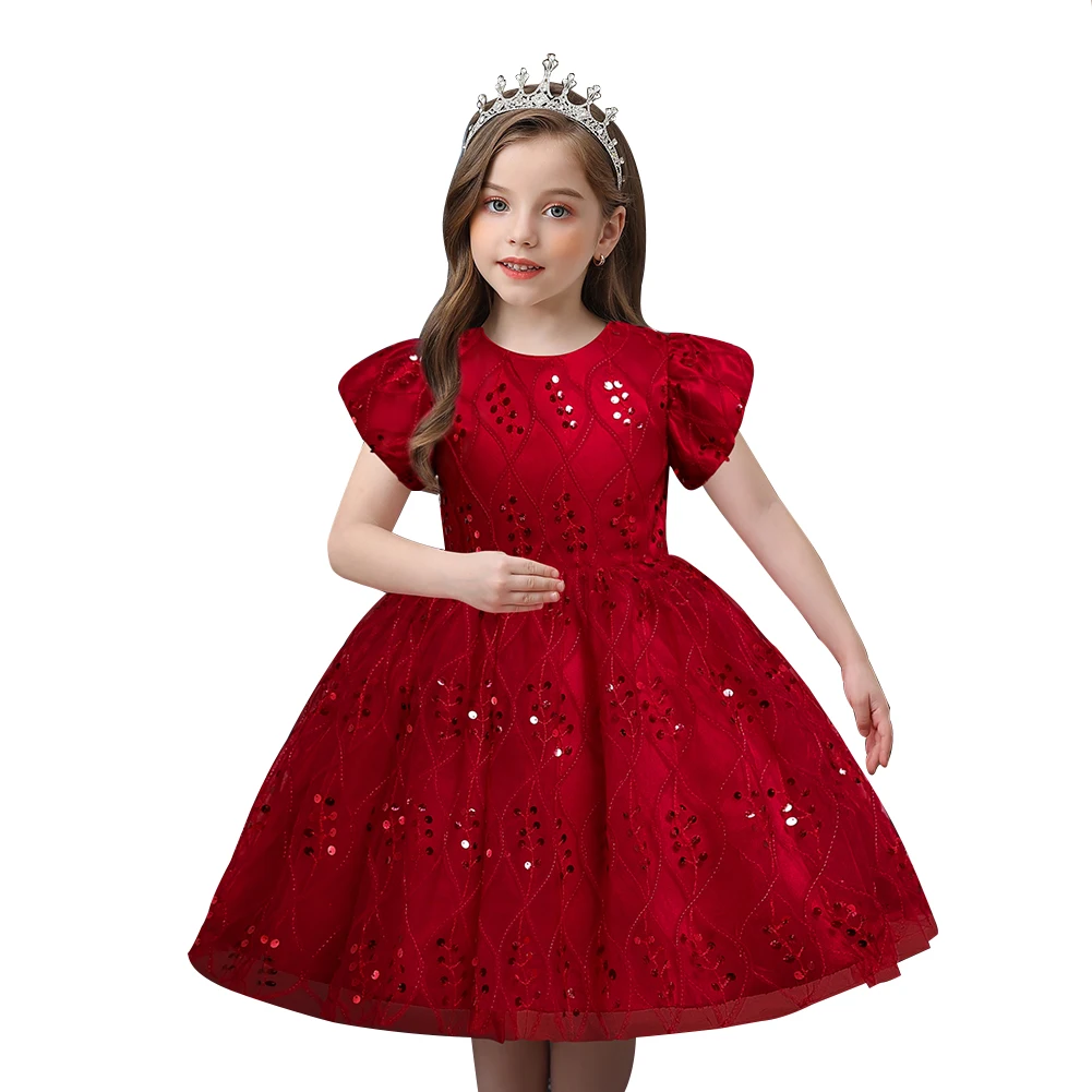 Source Pretty girls sequins short sleeve knee length kids gown evening  events birthday party puffy princess dresses for 2-14 years old on  m.