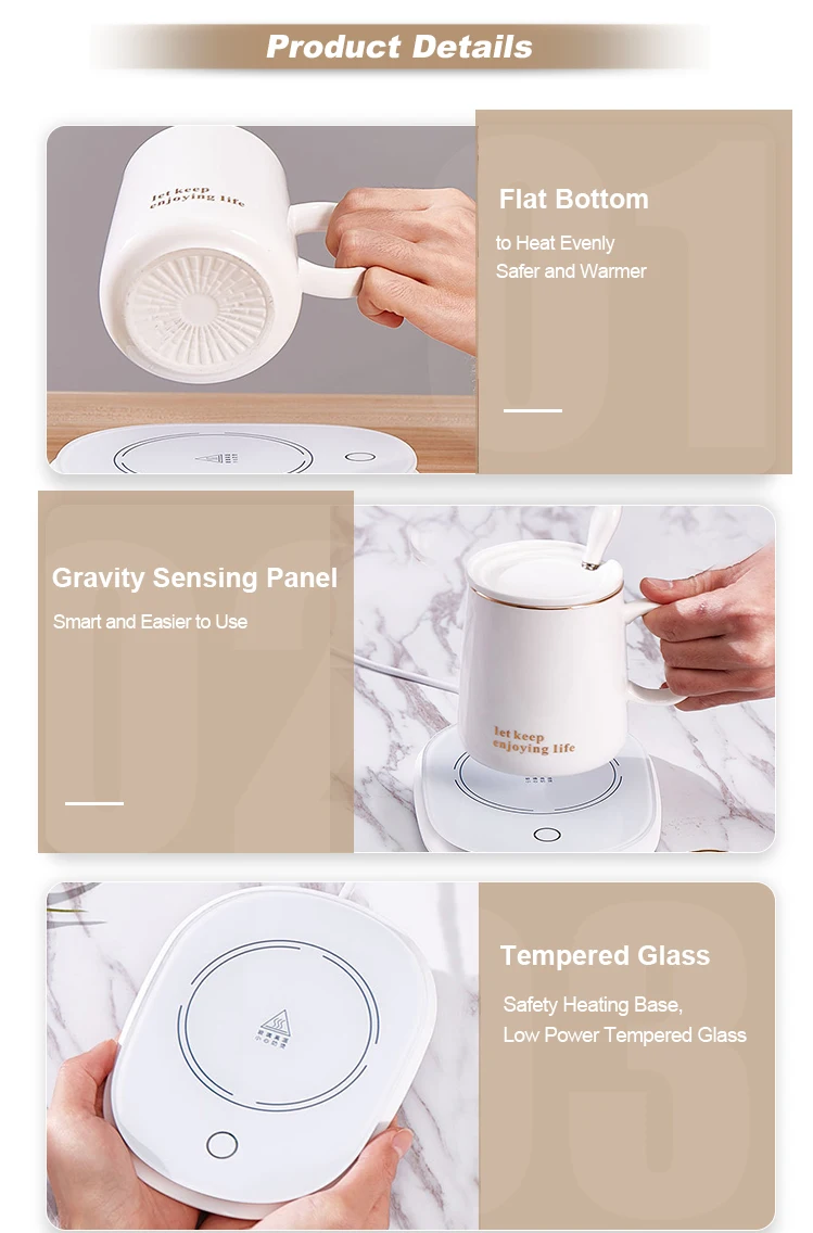 New Design Creative Ceramic Blue Smart Control Battery Bear Flat-Bottom  Coffee Mug Cup With Warmer Pad With Lid For Desk