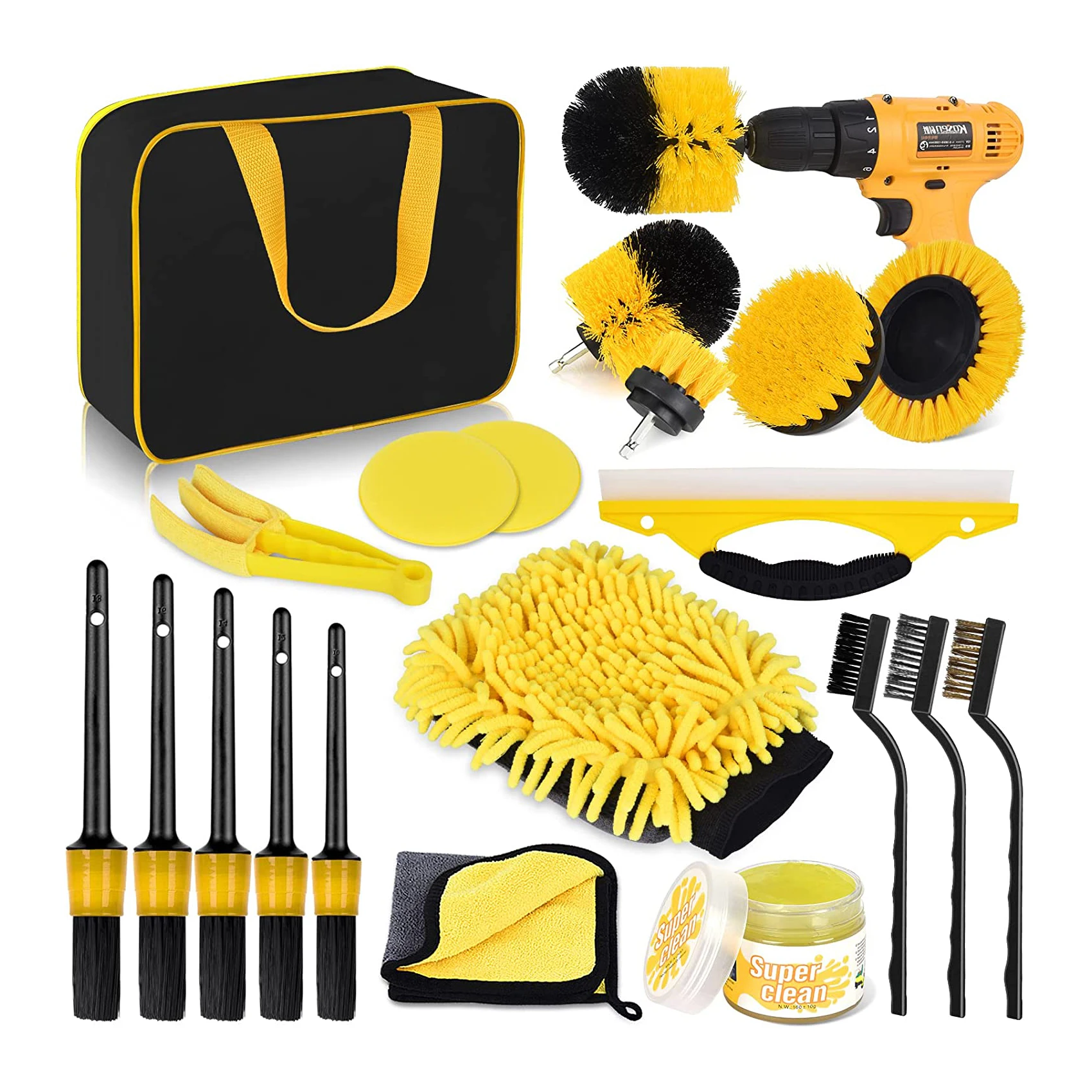 Newest 20pcs Automatic Rotating Car Wash Brush Drill Clean Brush Kit For Cleaning Waxing With