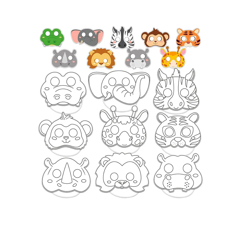 Animal Coloring Masks Color Your Own Paper Art Craft DIY Blank Masquerade Birthday Dress up Party Favors Face Masks Children