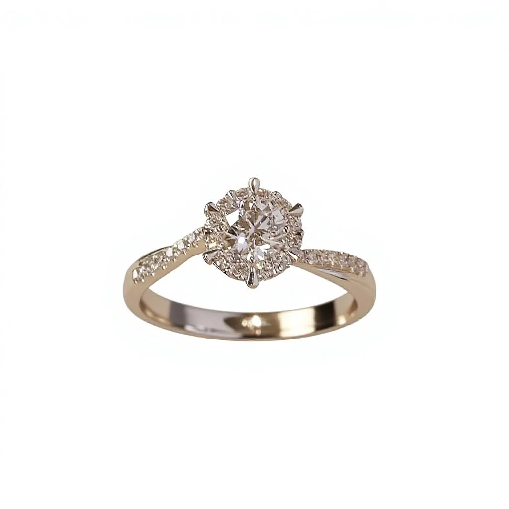 925 Silver 0.5 Karat Brilliant Cut Moissanite Women's Wedding Ring Four-Claw Setting Snowflake Sunflower Design Twist Arm Light