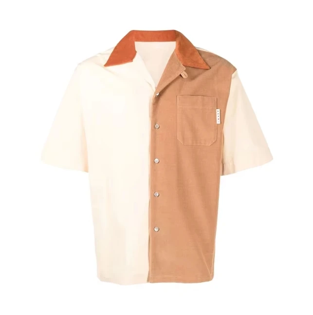 OEM Custom Made Boxy Relaxed Fit Corduroy Panel Bowling Shirt for Men New Fashion Cotton Blouses