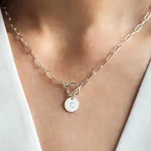 Wholesale American Style Classic Style Paperclip Necklace Sterling Silver 925 Paperclip Chain Necklace With Initial for Women