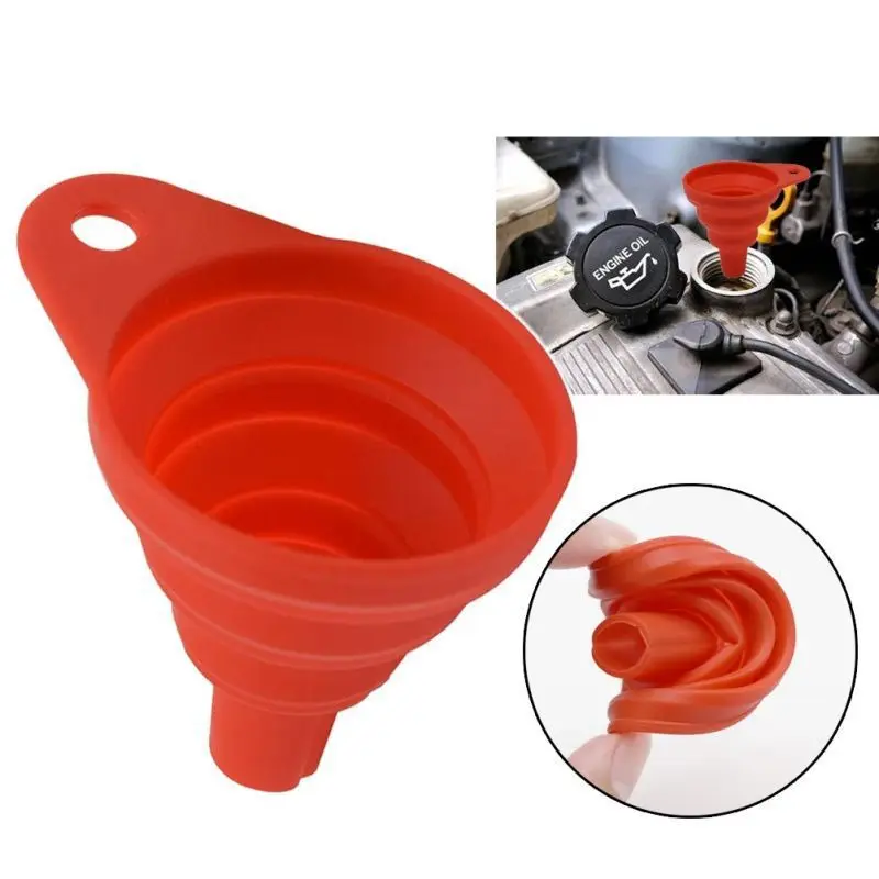 Universal Car Engine Funnel Portable Auto Silicone Liquid Funnel for Oil Petrol Washer Fluid Change Foldable Vehicle Tool