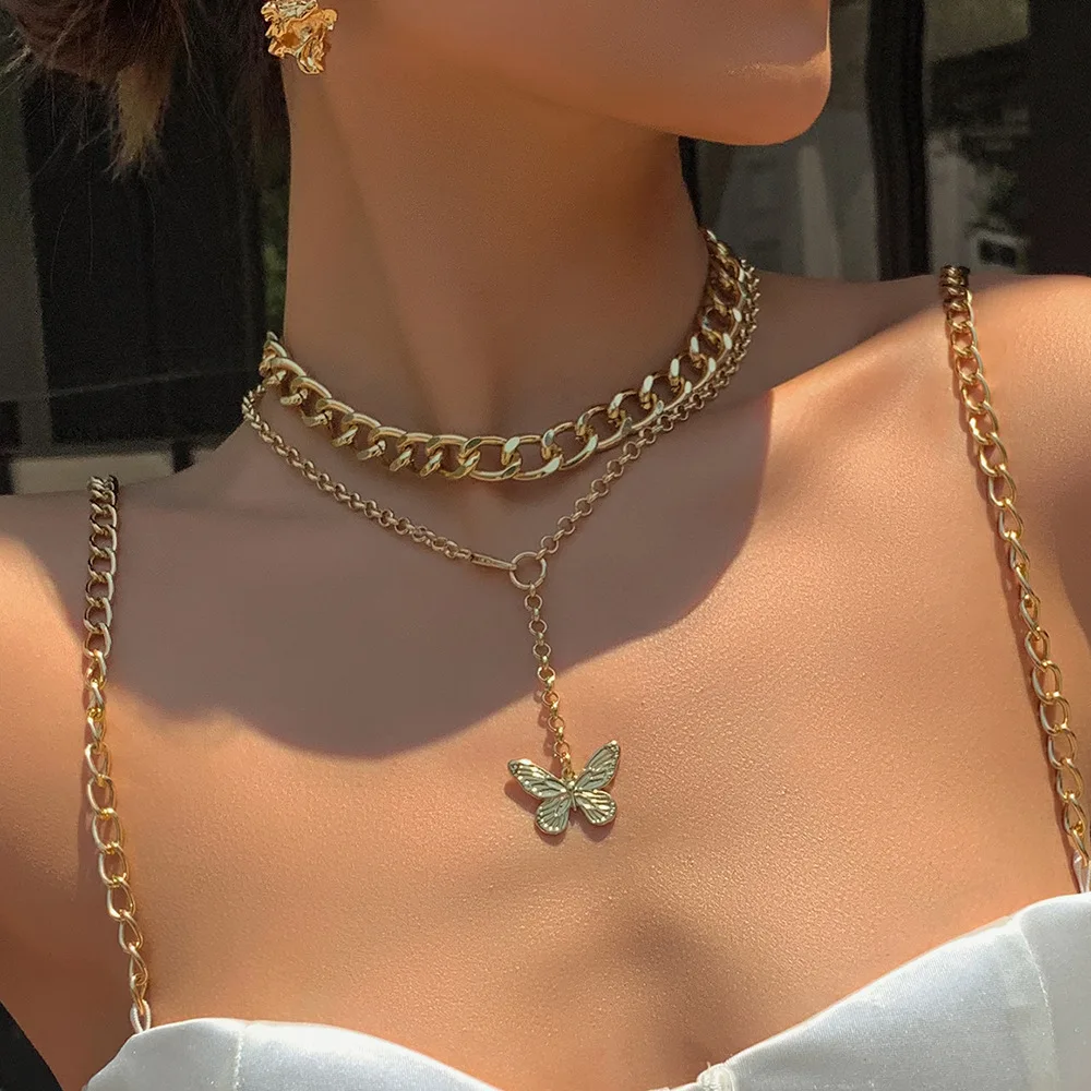 Download Fashion Double Layered Golden Butterfly Necklace Long 18k Gold Plated Link Chain Butterfly Necklace For Women Buy Double Layered Golden Butterfly Necklace Link Chain Butterfly Necklace 18k Gold Plated Link Chain Butterfly Necklace