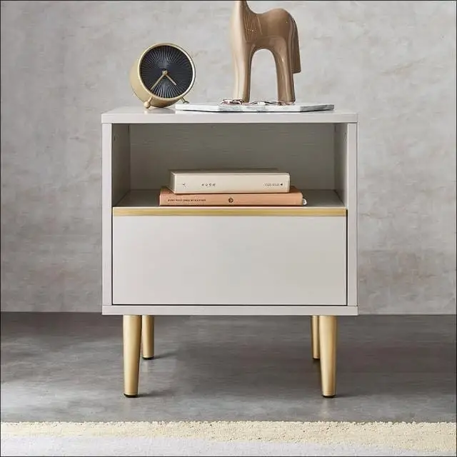 Bedside Table With Drawer,Adjustable Swivel Tilt Wooden Nightstand