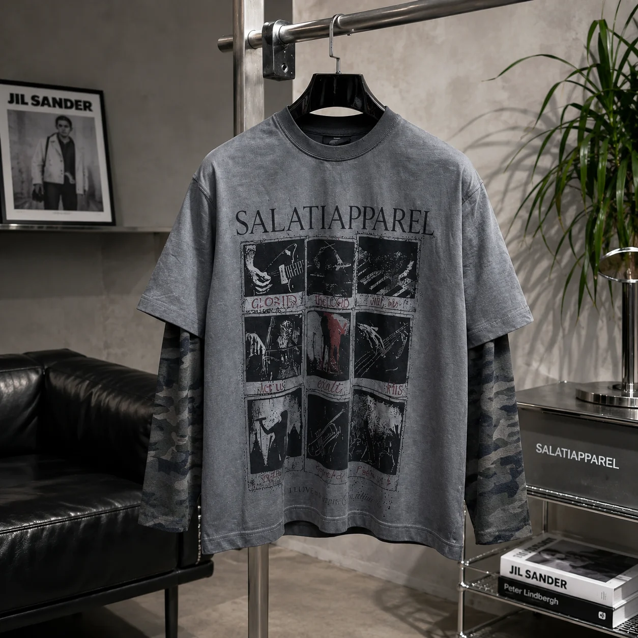 Custom Pullover Digital Printing Logo Men's T-Shirts Fake-Two-Piece Camouflage Long-Sleeved Loose Distressed Tops Shirts for Man gallery 2