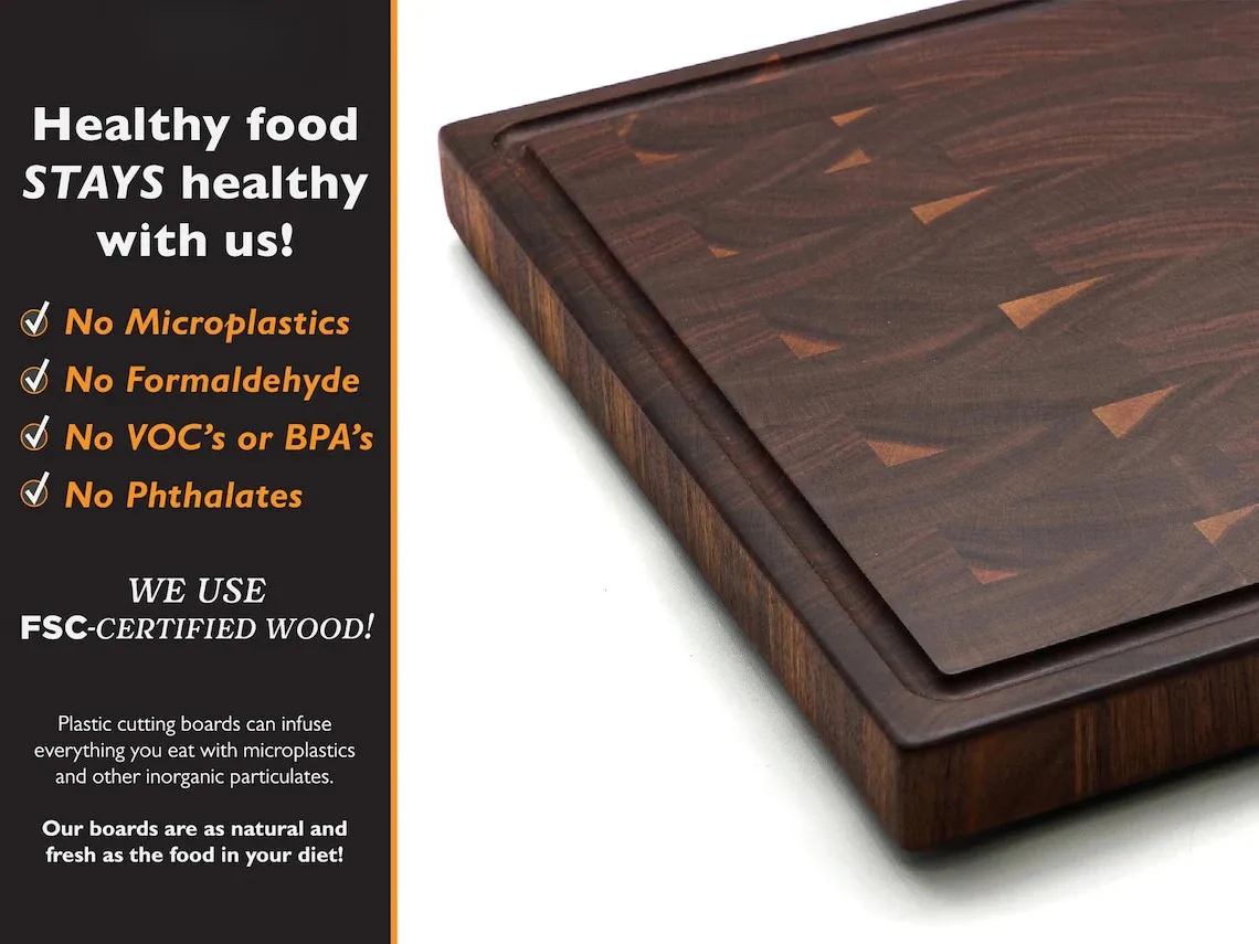 Large End Grain Walnut Cutting Board With Juice Groove, Wood Chopping Board Butcher Blocks With Rubber Feet