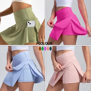 Custom High Waisted Light Weight Workout Exercises Out Tennis Clothings Shorts Skirts 2Pcs Fitness Running Tennis Skirts