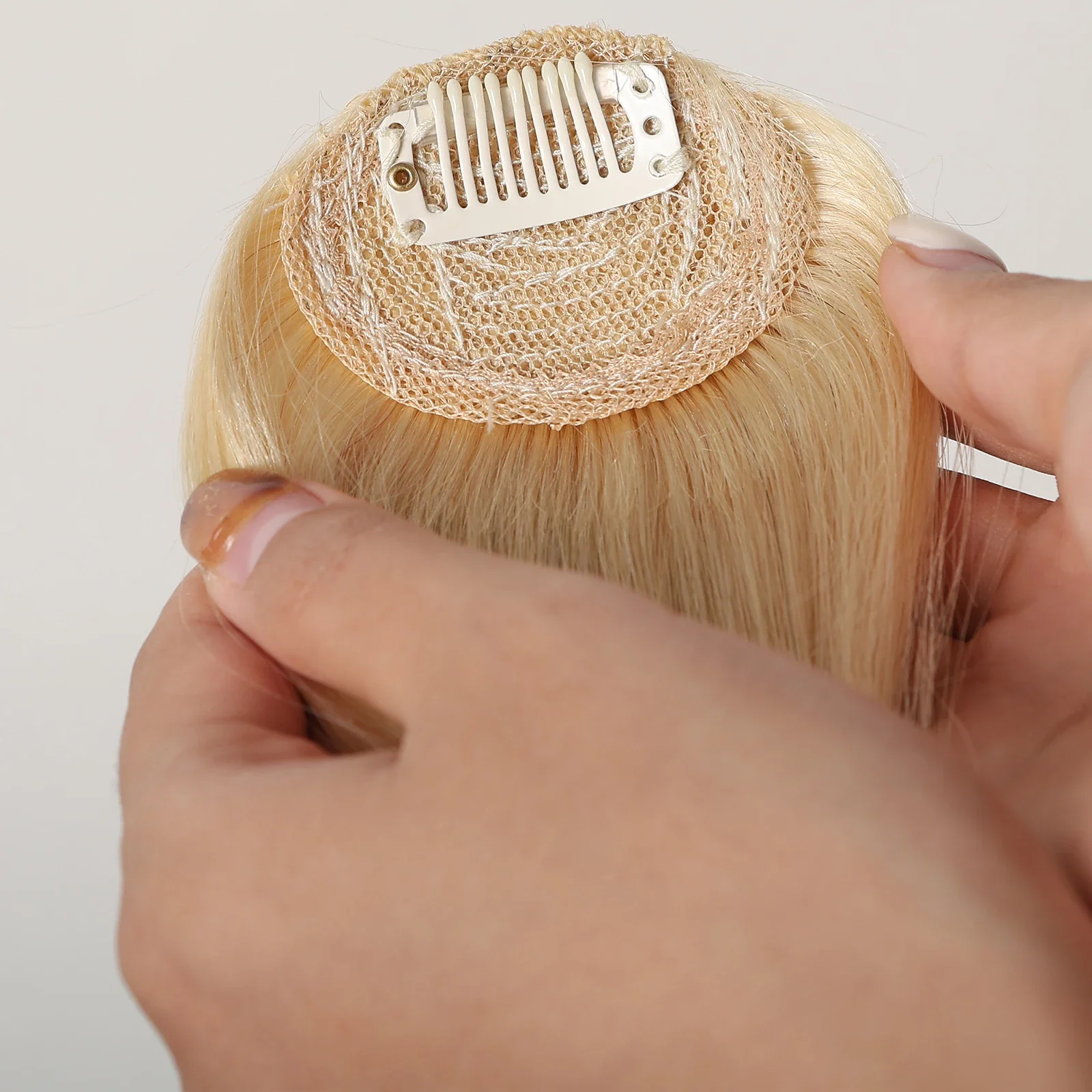 Platinum Blonde Human Hair Bangs Clip in Straight Hair Pieces for Women Blunt Bangs Extension_voghion.com