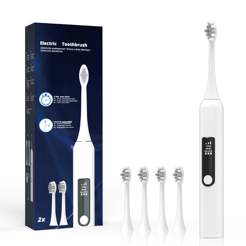 IPx7 Waterproof Smart Rechargeable 3 Level Speed Sonic Electric Toothbrush With Toothbrush Heads Set