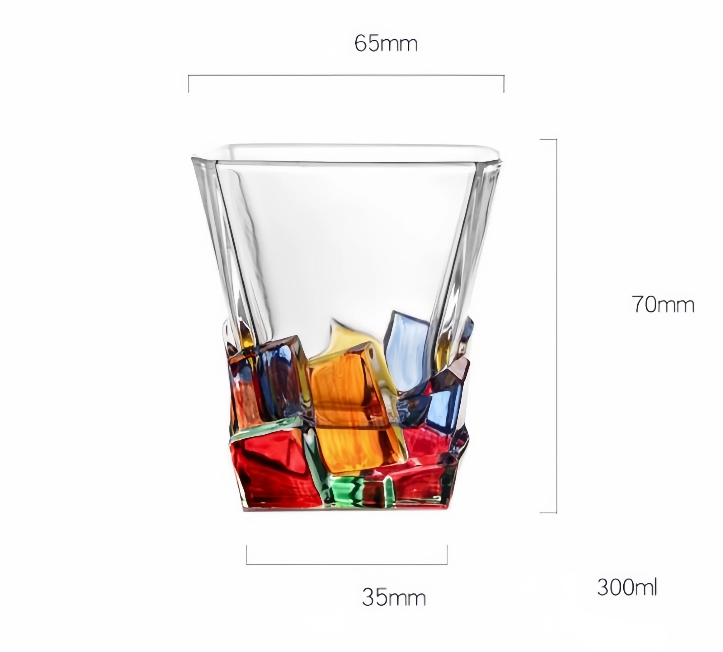 Exquisite Hand-Drawn Square Glass Mug Elegant Water/Whiskey Glass Cup