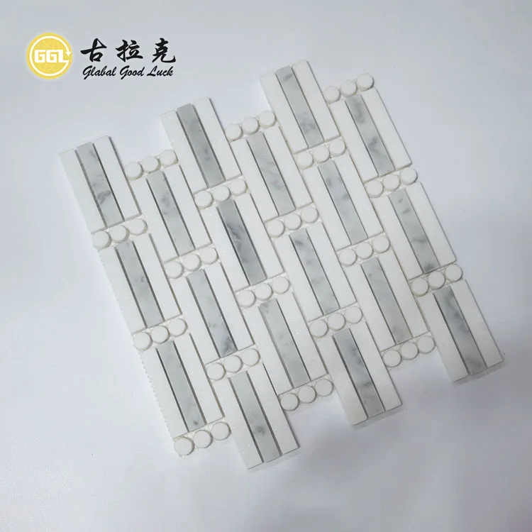 Polished Marble Rectangle Mix Round Shape Waterjet Mosaic Tile For Wall Floor Decoration