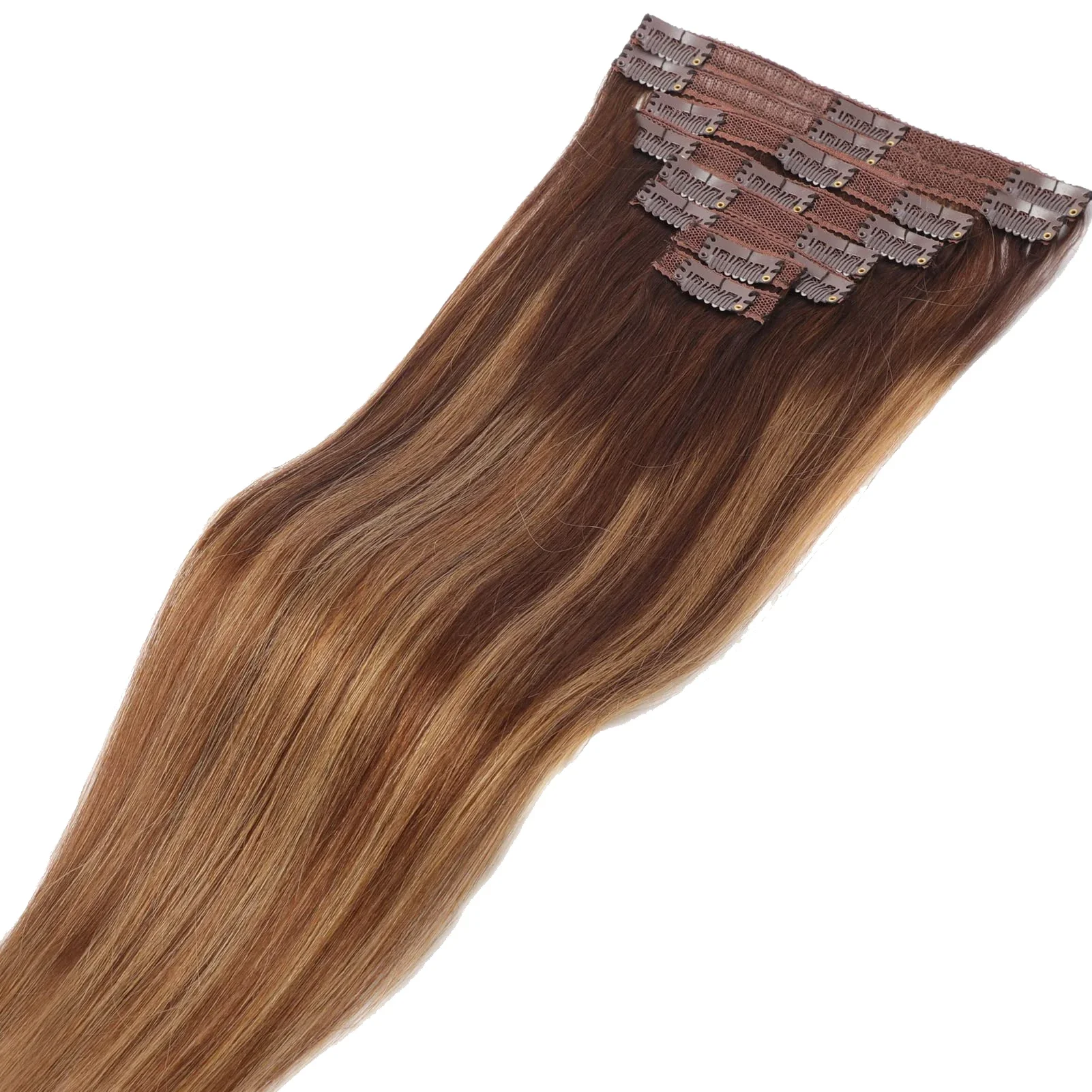 Clip in Hair Extensions 8pcs 120g Real Human Hair 16-26 inches #P4/27_voghion.com