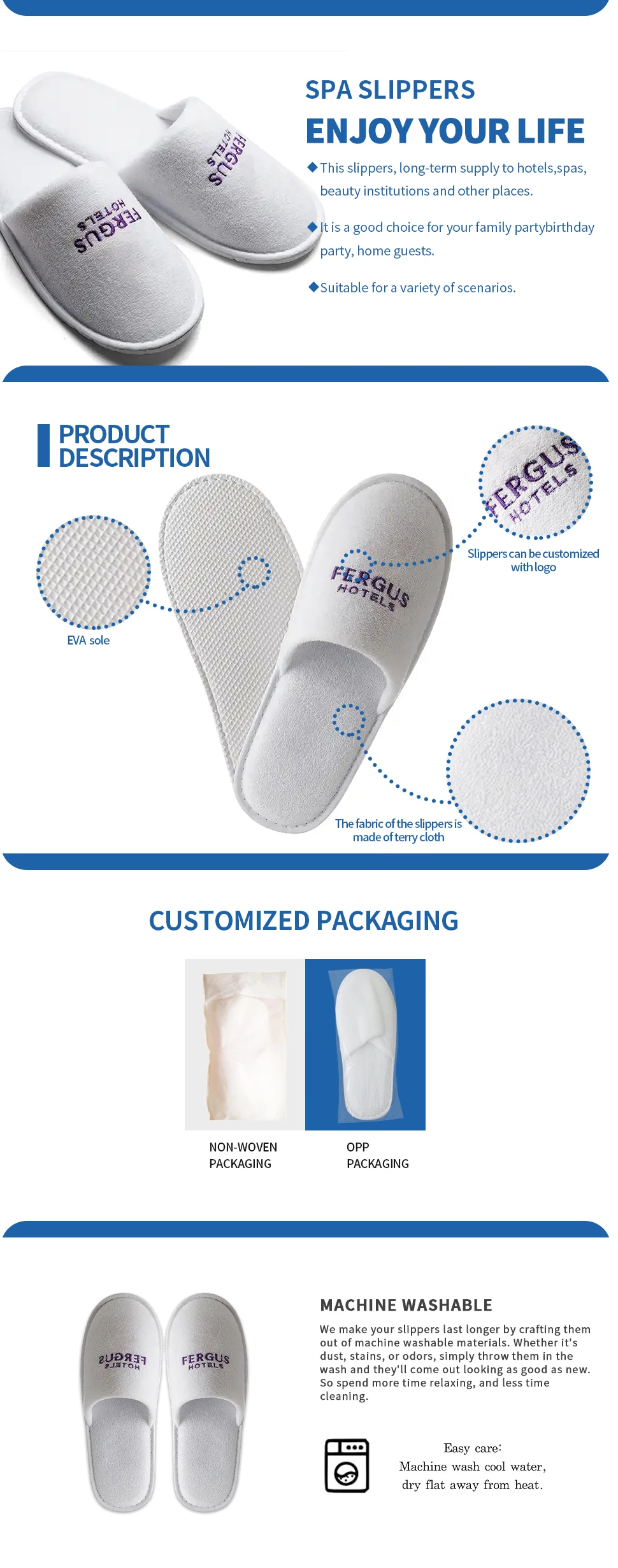 White Guest Eva Soles Hotel Spa Slippers Custom Logo Wholesale ...