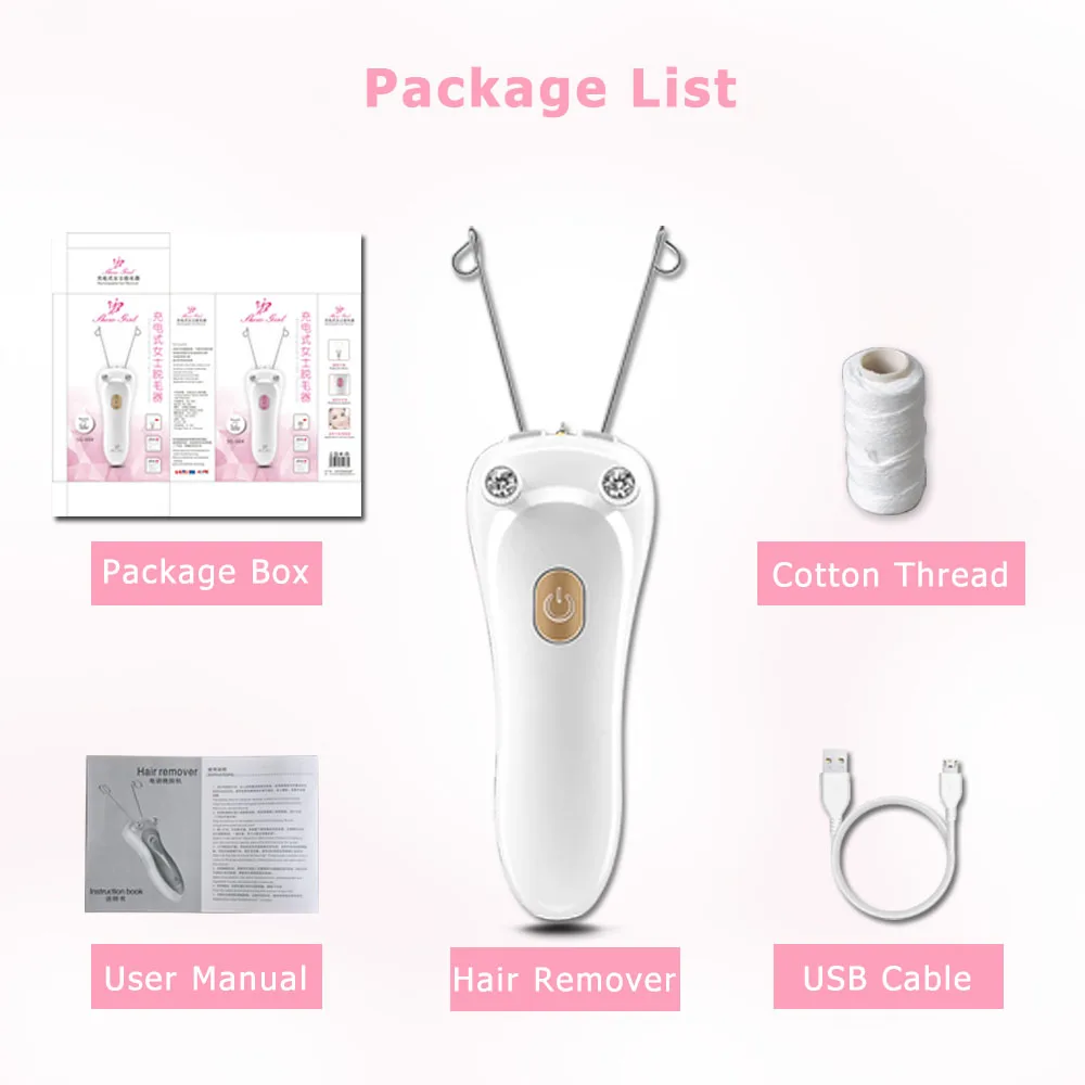 Portable Electric Threading Epilator Hand Leg Facial Hair Remover Women Hair Removal with Cotton Thread