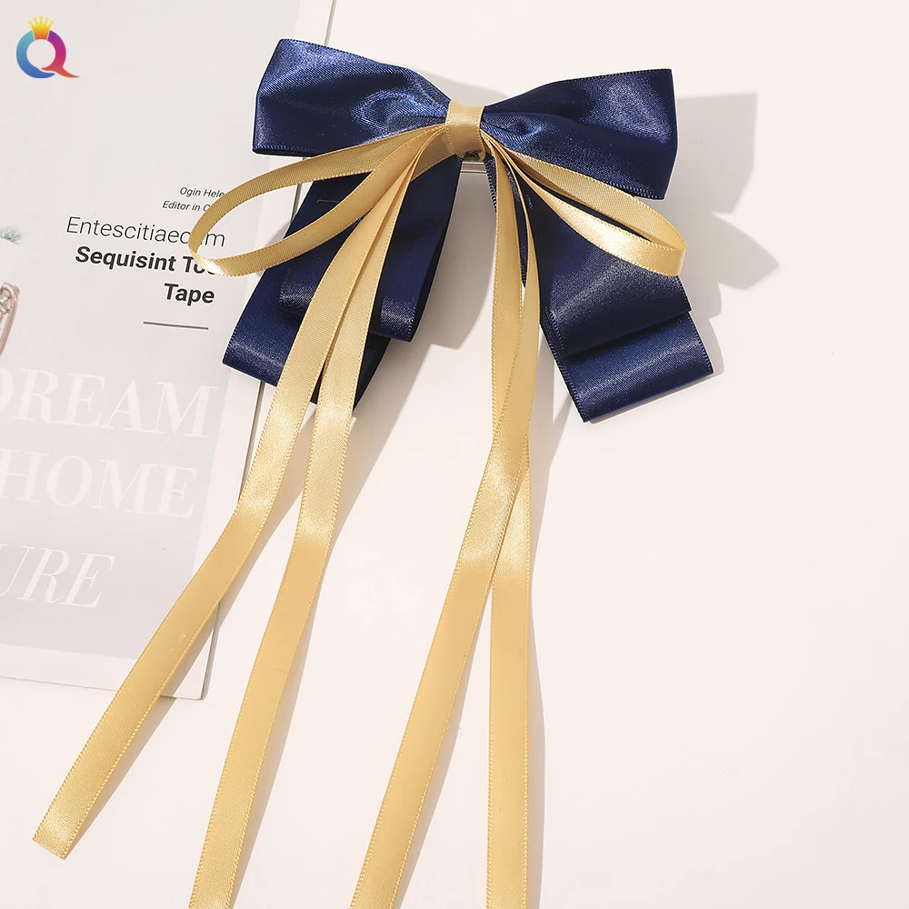 2021时尚新设计漂亮女孩不锈钢夹子蝴蝶结捆绑丝带发夹