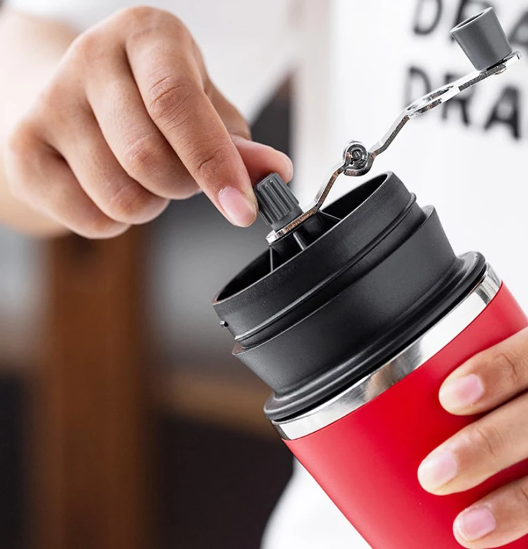 Portable All-In-One Pour Over Coffee Maker Adjustable Hand-mill Burr Grinder with Insulated Tumbler for Travel Camping Hiking