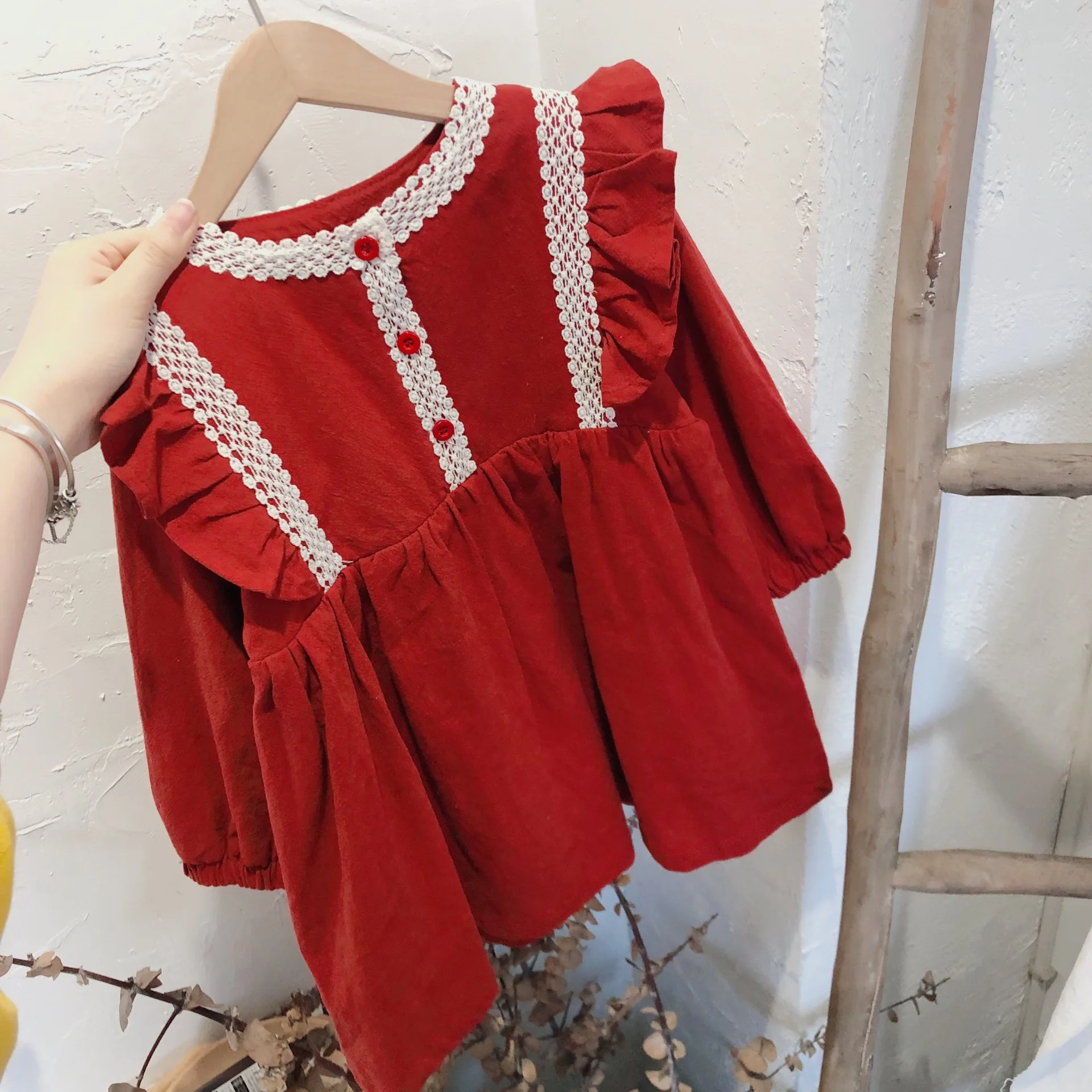 Spring 3 Years Girls Birthday Dress Baby Girls Children Red Long Sleeve Dresses