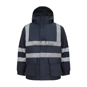 Work Anti-static Flame Retardant Winter Jacket Waterproof Insulated Parka with Segmented Reflective Stripe Warm Workwear