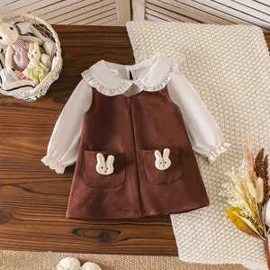 2026 New Design Korean Clothing Set Baby Collar Long-sleeved Shirt Rabbit Doll Dress Two Piece Kid Wear Little Girls Clothes