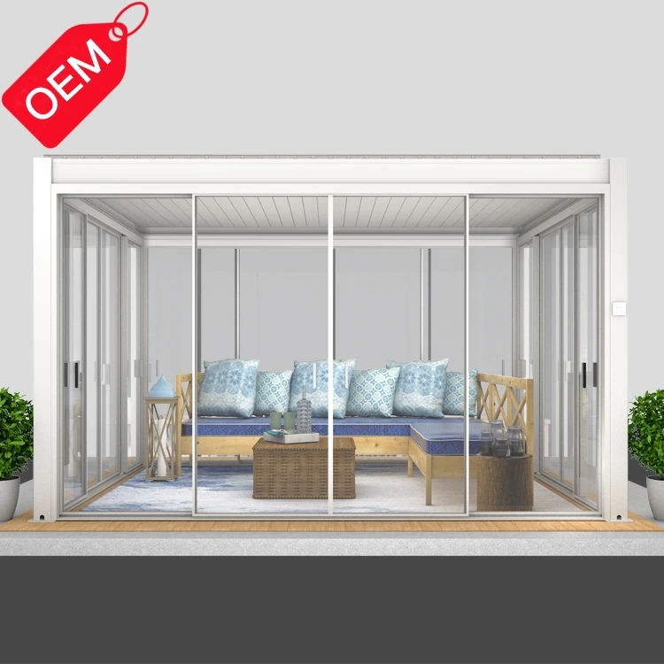 Modern Outdoor Aluminium Pergola Motorized Winter Gazebo Sunroom Competitive Price Luxury Glass Sunroom Greenhouse