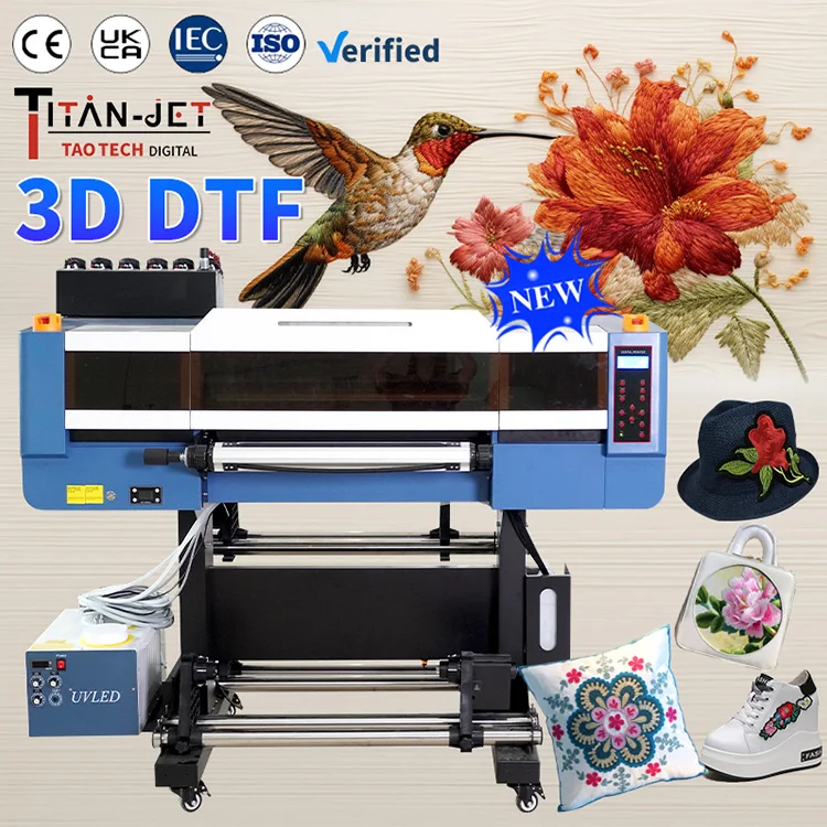 Titanjet 3D DTF Hímzett Nyomtató Új Technológia Hab Nyomtatás Epson 3200 Fejjel Trikókhoz, Táskákhoz