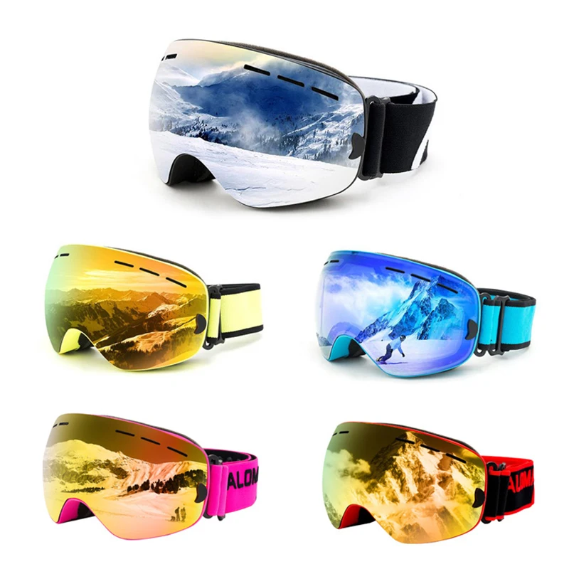 ALOMA Custom Logo adult &kids Fashion Snow ski goggles Cylindrical UV Lens Protection Snowboard Anti-Fog snow goggles